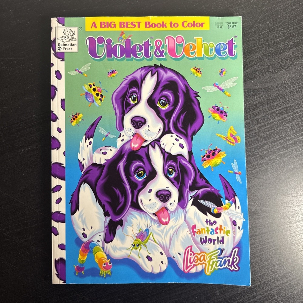 Vintage Lisa Frank Coloring Book Violet & Velvet Puppy Dogs Pages Some Colored